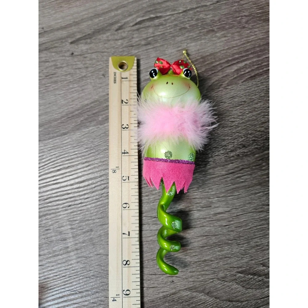 Frog Girl Glass Painted Ornament W/ Spiral Tail 8 inches Long Glittered